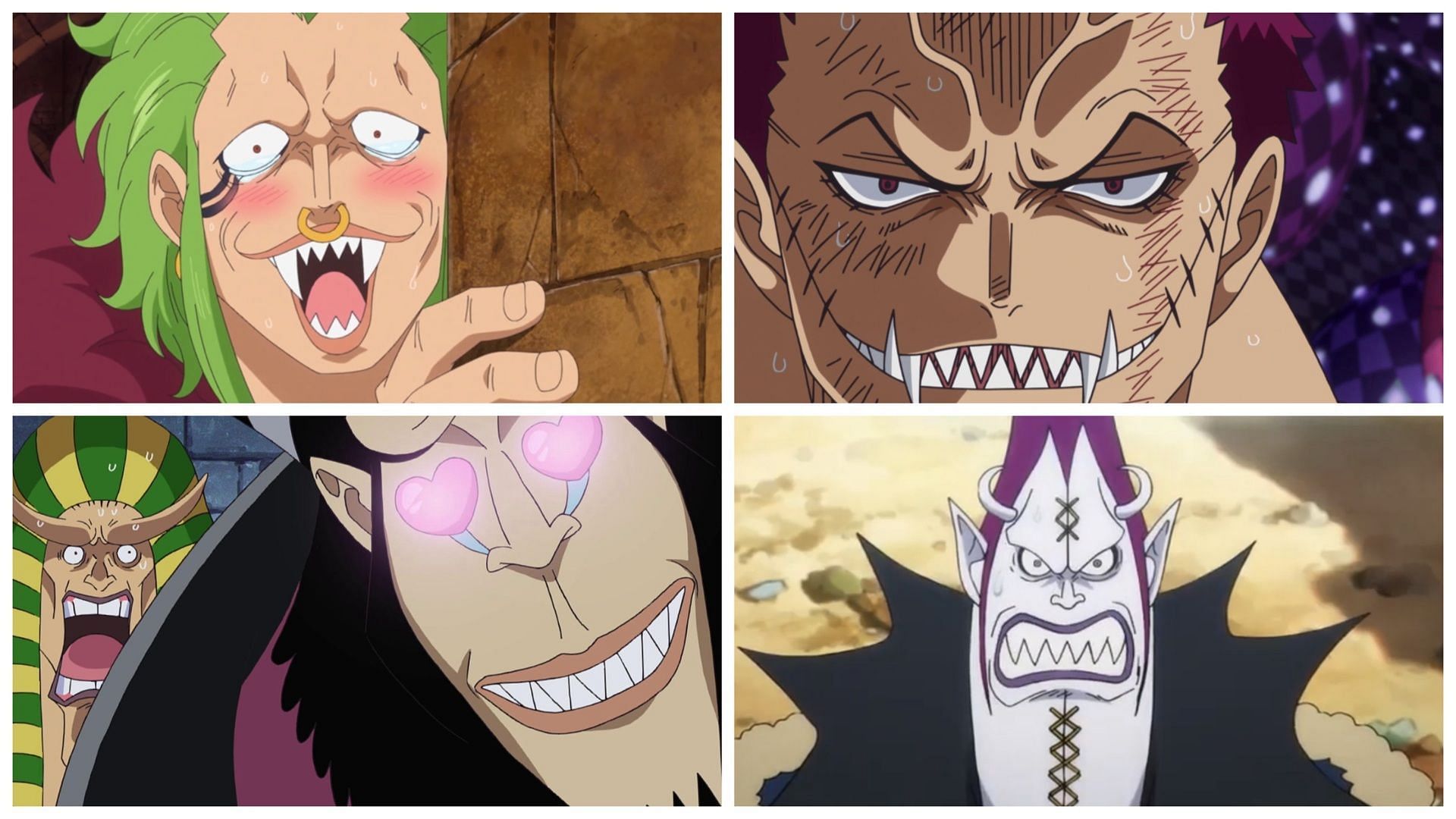 Bartolomeo, Katakuri, Magellan, and Moria have pointy teeth, yet aren't Fish-Men (Image via Toei Animation)